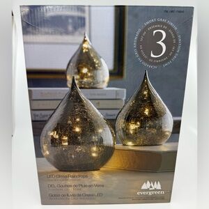 Set of 3 Glass Raindrops with Fairy Lights & Timer